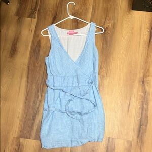Light Blue Linen Sleeveless Wrap Dress